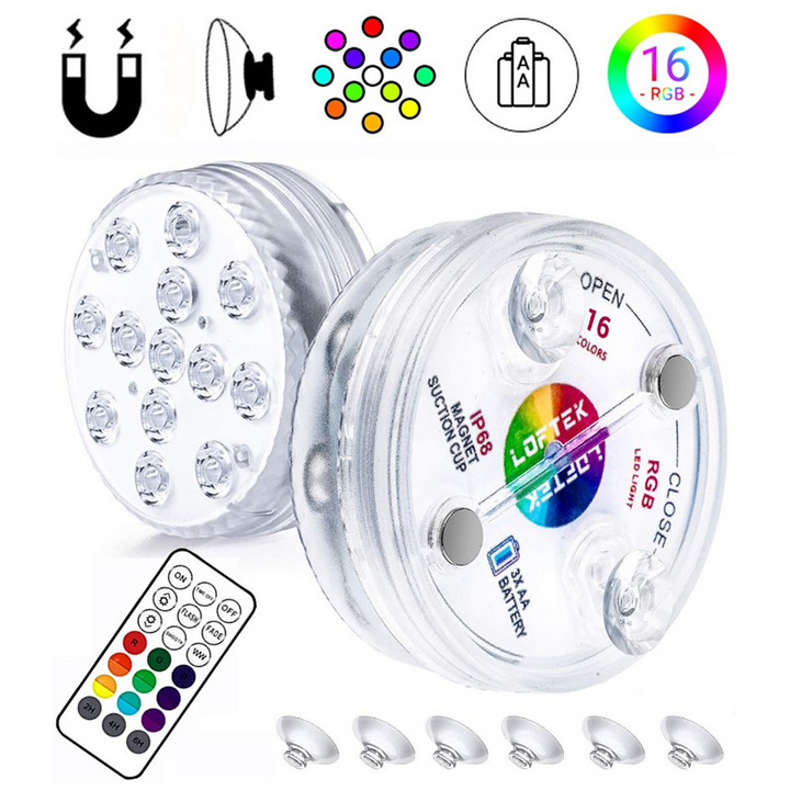 Skanto | Undervanns LED lys med fjernkontroll – RGB flerfarget bassengbelysning for bad og dammer