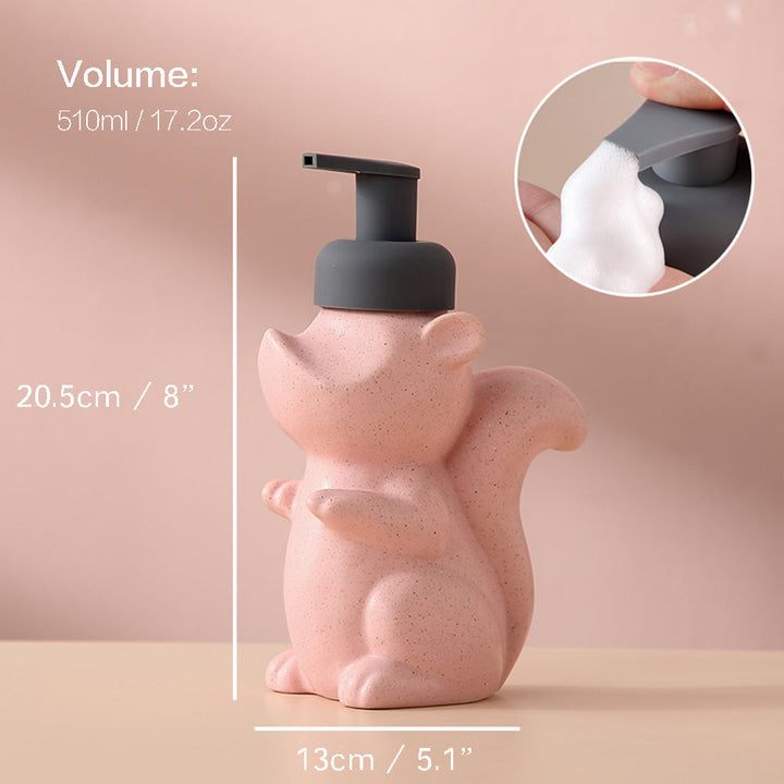 Skanto | Keramisk Såpedispenser, Ekorre Skum Pumpe Baderomsflaske, Dyre Design, Påfyllbar Gjenbrukbar Lotion Pumpe for Bad Kjøkken, 510ml/17.2oz