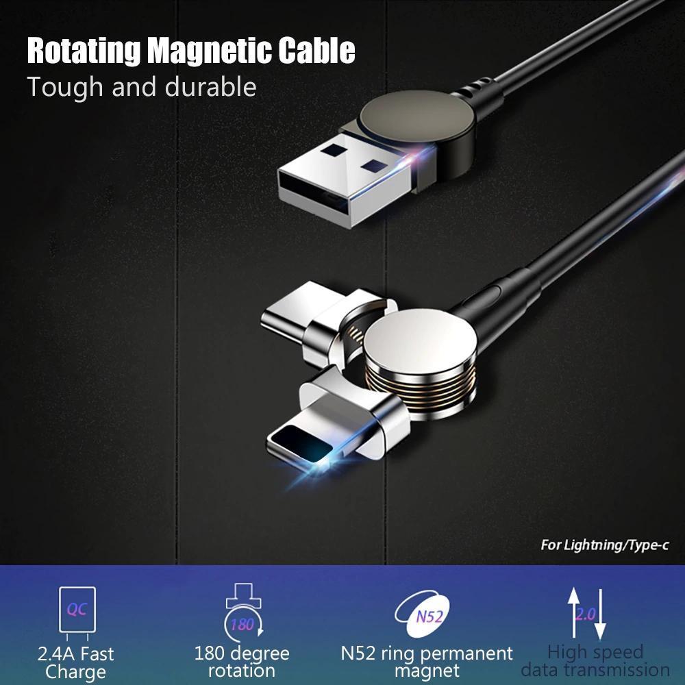 Skanto | Magnetisk kabel 180° roterende ladekabel for Android og IOS hurtiglading dataoverføring