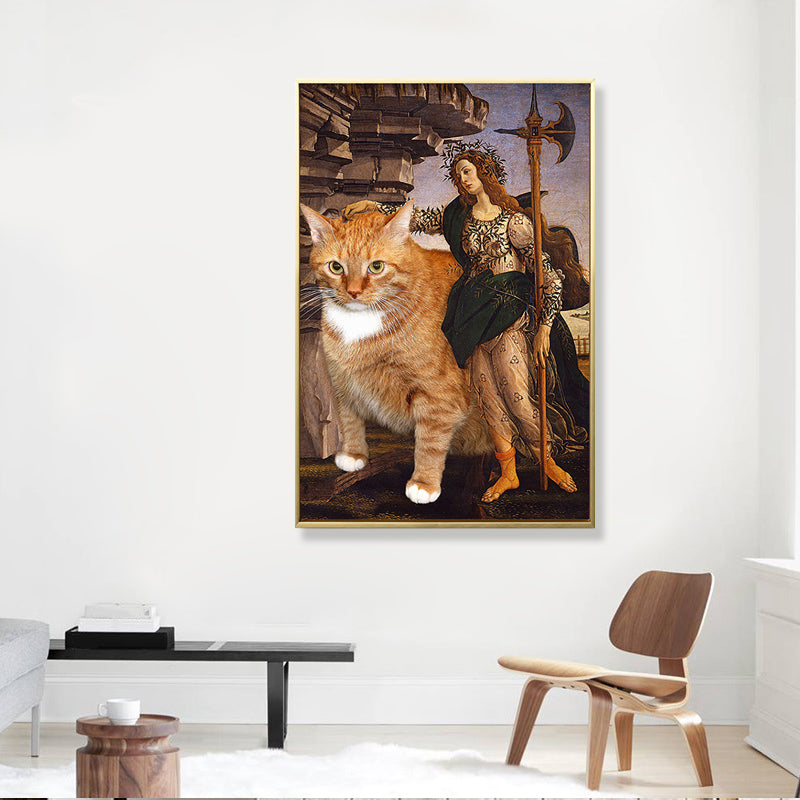 Norvo | Brunt retro-stil veggkunst blandet media kvinne med katten sin ride lerret for soverom