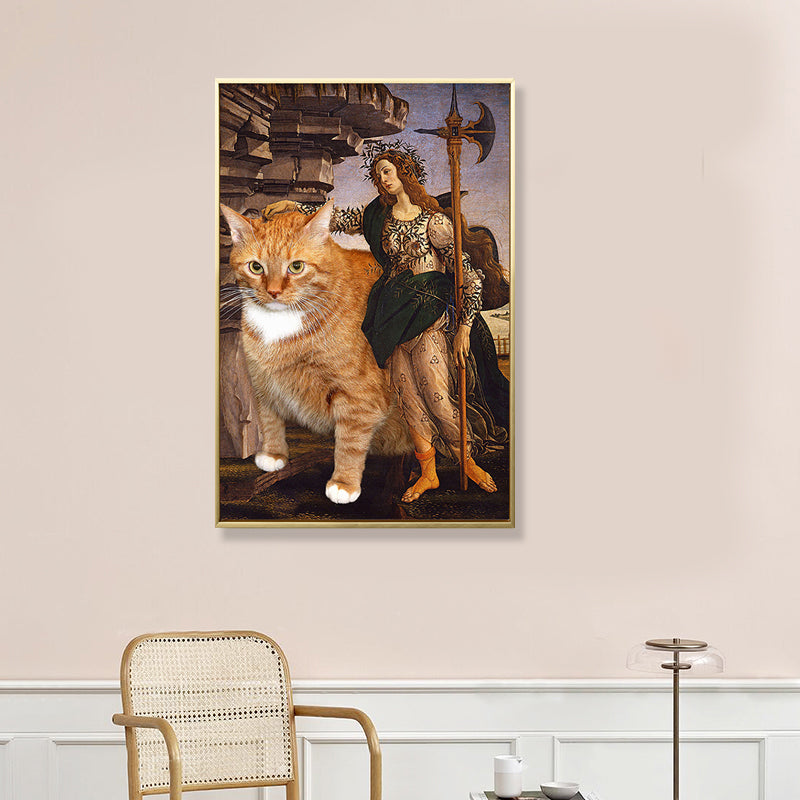 Norvo | Brunt retro-stil veggkunst blandet media kvinne med katten sin ride lerret for soverom