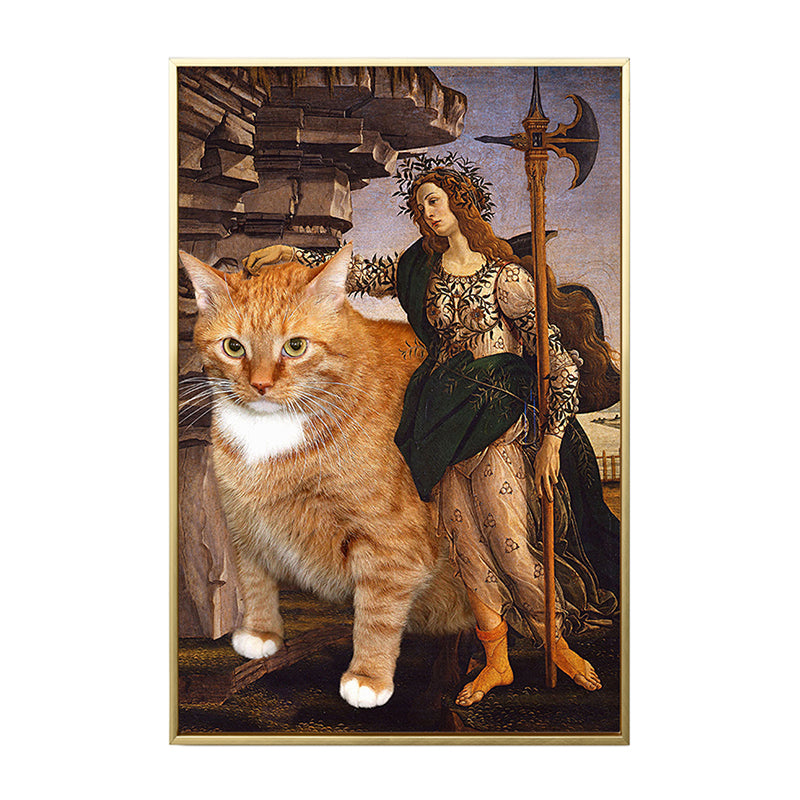 Norvo | Brunt retro-stil veggkunst blandet media kvinne med katten sin ride lerret for soverom