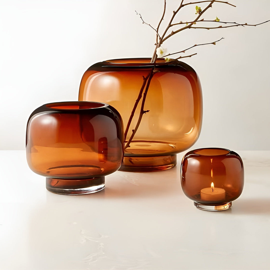 Skantoown glasshåndvase – minimalistisk og dekorativ | Gjennomsiktig interiør for blomster, hydroponikk og moderne planter i ravfarget