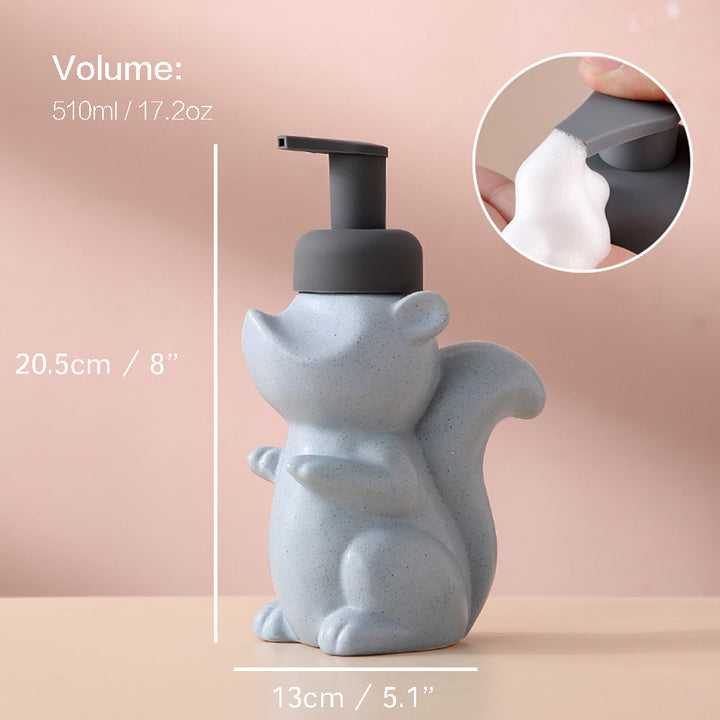 Skanto | Keramisk Såpedispenser, Ekorre Skum Pumpe Baderomsflaske, Dyre Design, Påfyllbar Gjenbrukbar Lotion Pumpe for Bad Kjøkken, 510ml/17.2oz