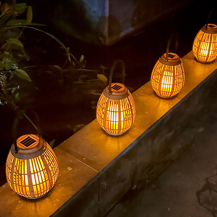 Moderne Art Deco Solrund Lantern Rattan LED Utendørs Landskapslys For Hage | Skanto