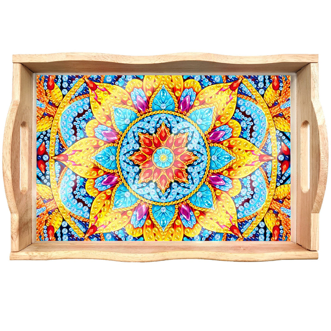 Skanto | DIY Diamant Maleri Trebrett Matbrett med Håndtak Stue Dekorasjon Mandala Trebrett Sett