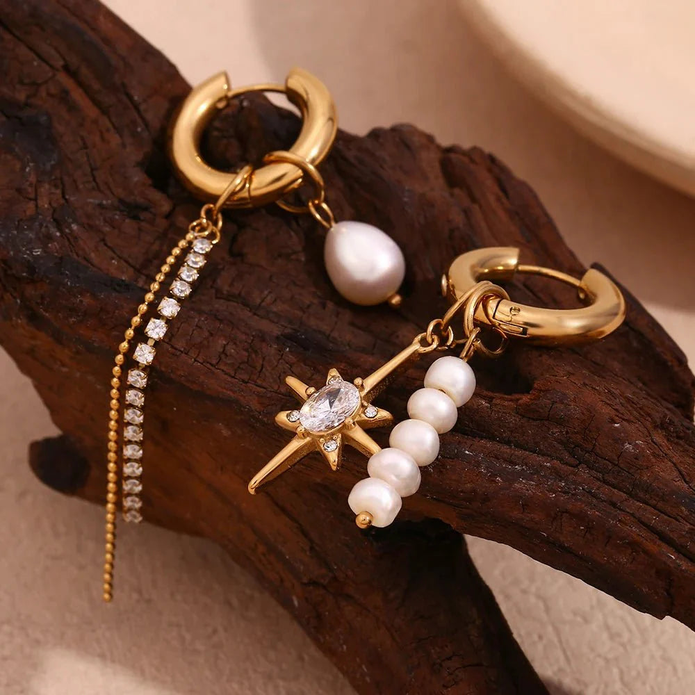 Skanto | 18k Asymmetrisk Perle Diamant Hoop Øreringer