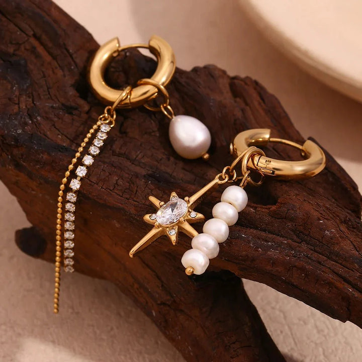 Skanto | 18k Asymmetrisk Perle Diamant Hoop Øreringer
