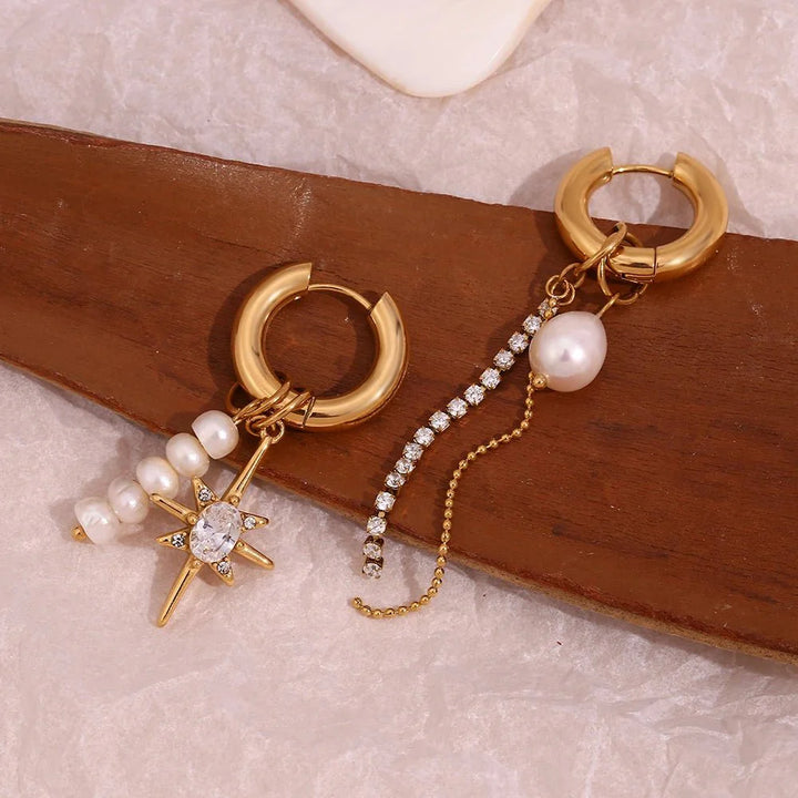 Skanto | 18k Asymmetrisk Perle Diamant Hoop Øreringer