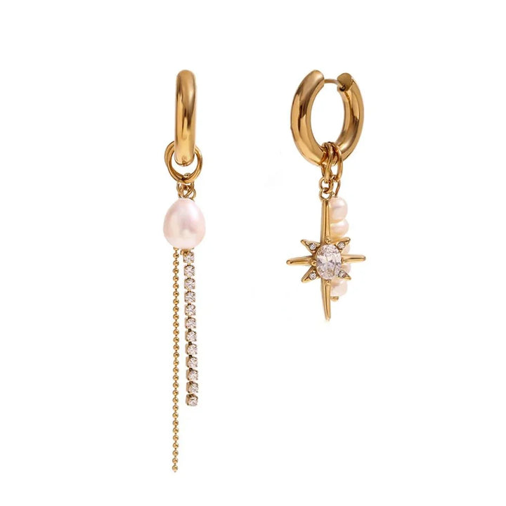 Skanto | 18k Asymmetrisk Perle Diamant Hoop Øreringer