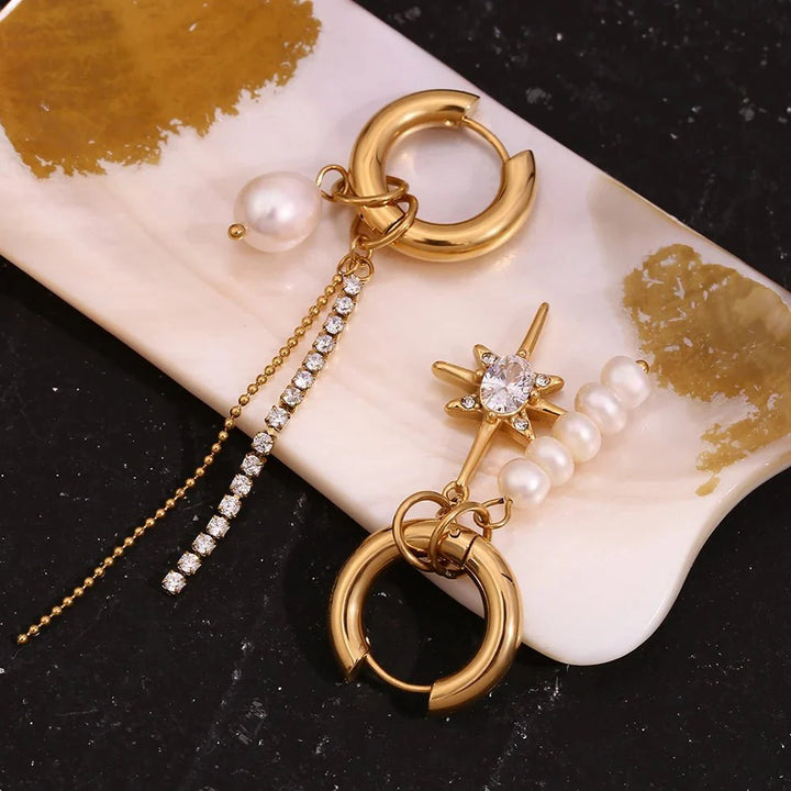 Skanto | 18k Asymmetrisk Perle Diamant Hoop Øreringer