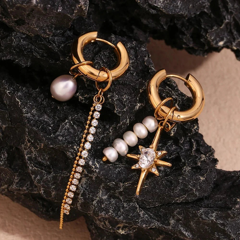 Skanto | 18k Asymmetrisk Perle Diamant Hoop Øreringer