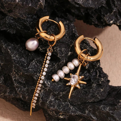 Skanto | 18k Asymmetrisk Perle Diamant Hoop Øreringer