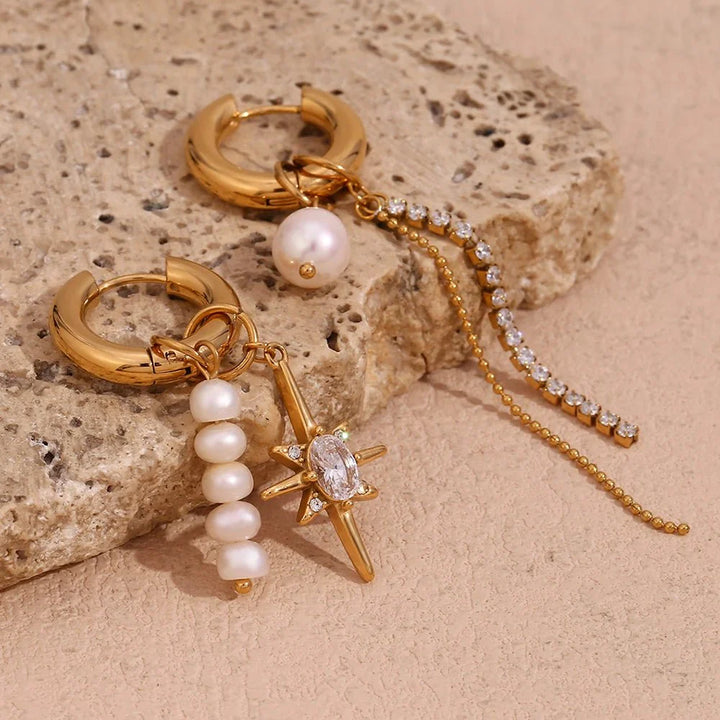 Skanto | 18k Asymmetrisk Perle Diamant Hoop Øreringer