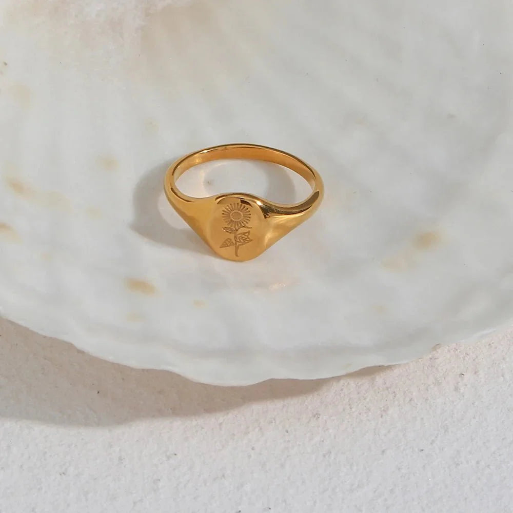 Skanto | 18k Dainty Floral Signetringer