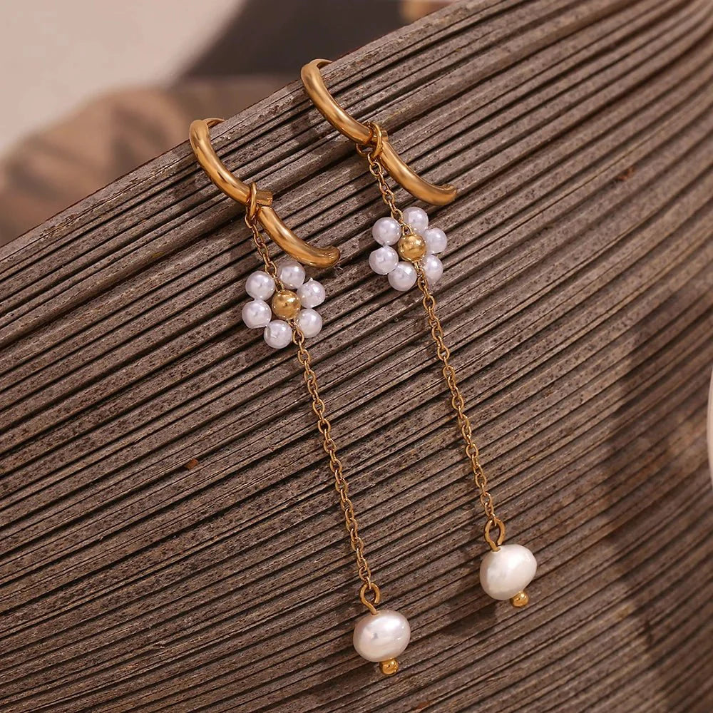 Skanto | 18k Hengende Blomster Perle Øredobber
