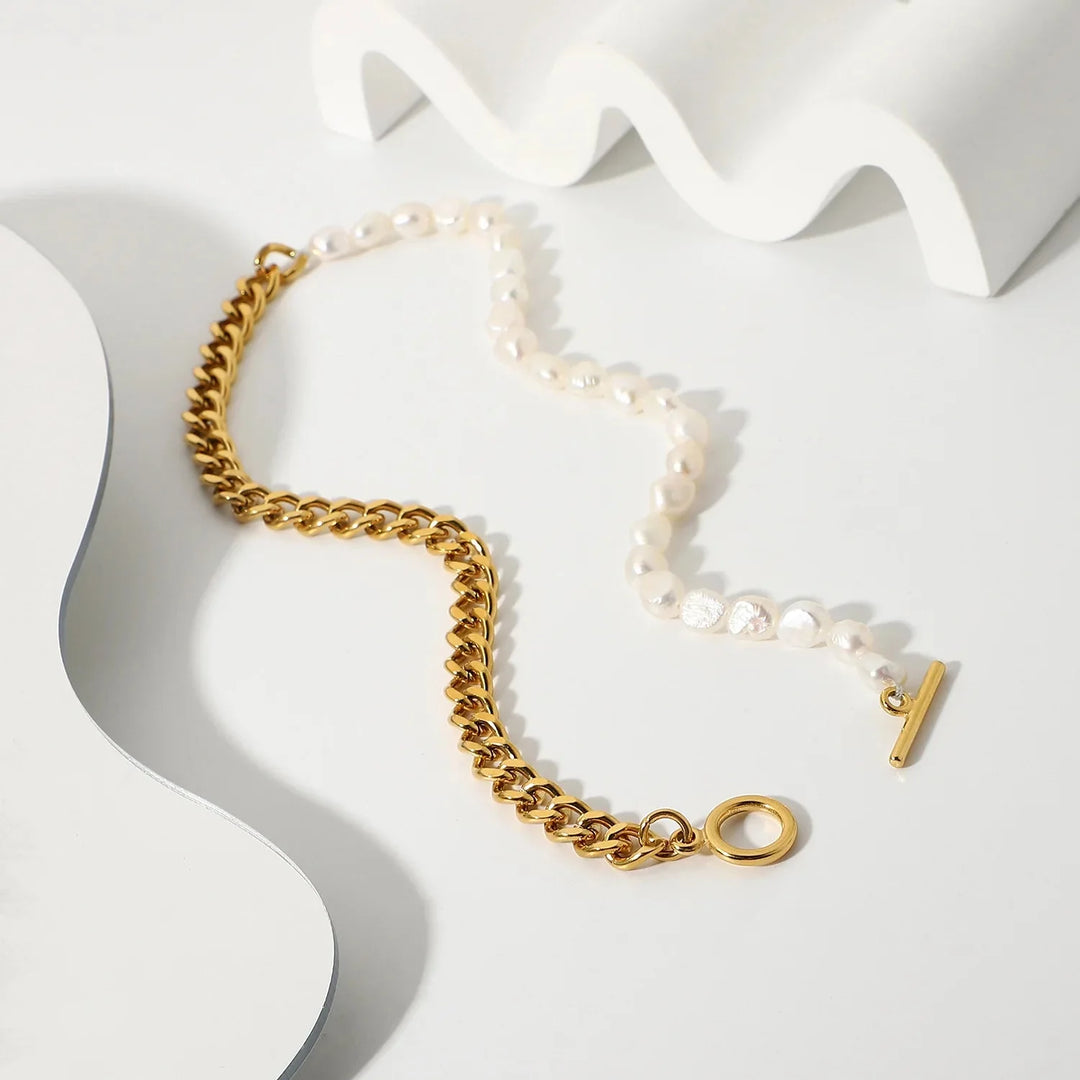 Skanto | 18k Gull Klassisk Moderne Cuban Pearl Choker Smykke