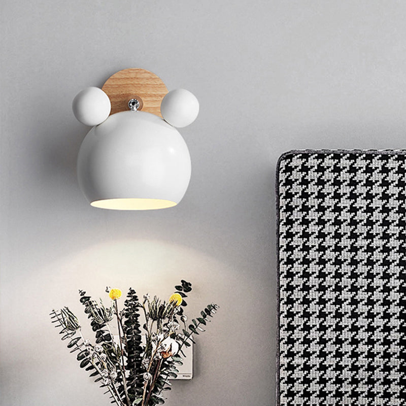 Bjørn/Bjelle Rotating Veggmontert Lampe Macaron Iron 1-Hode Sengelesing Vegglampe i Hvit/Rosa/Grønn og Tre | Skanto
