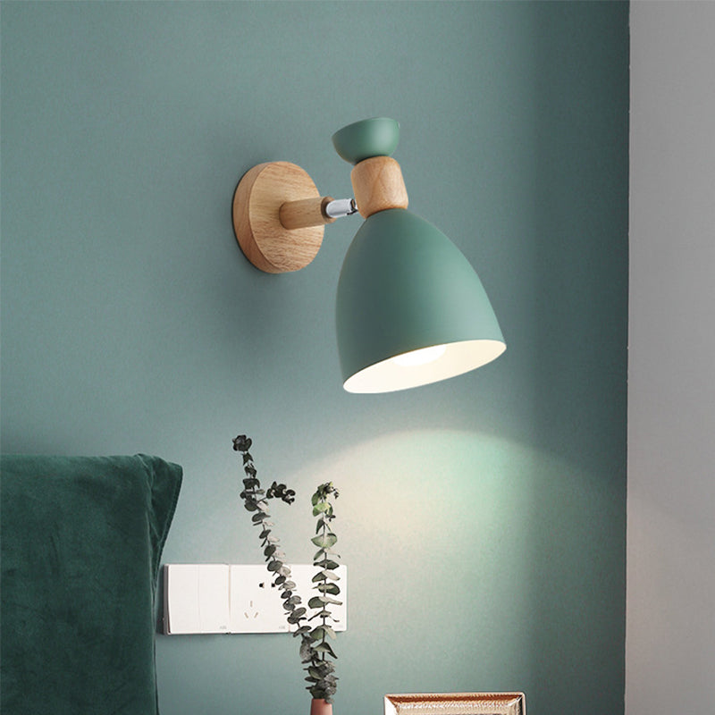 Bjørn/Bjelle Rotating Veggmontert Lampe Macaron Iron 1-Hode Sengelesing Vegglampe i Hvit/Rosa/Grønn og Tre | Skanto