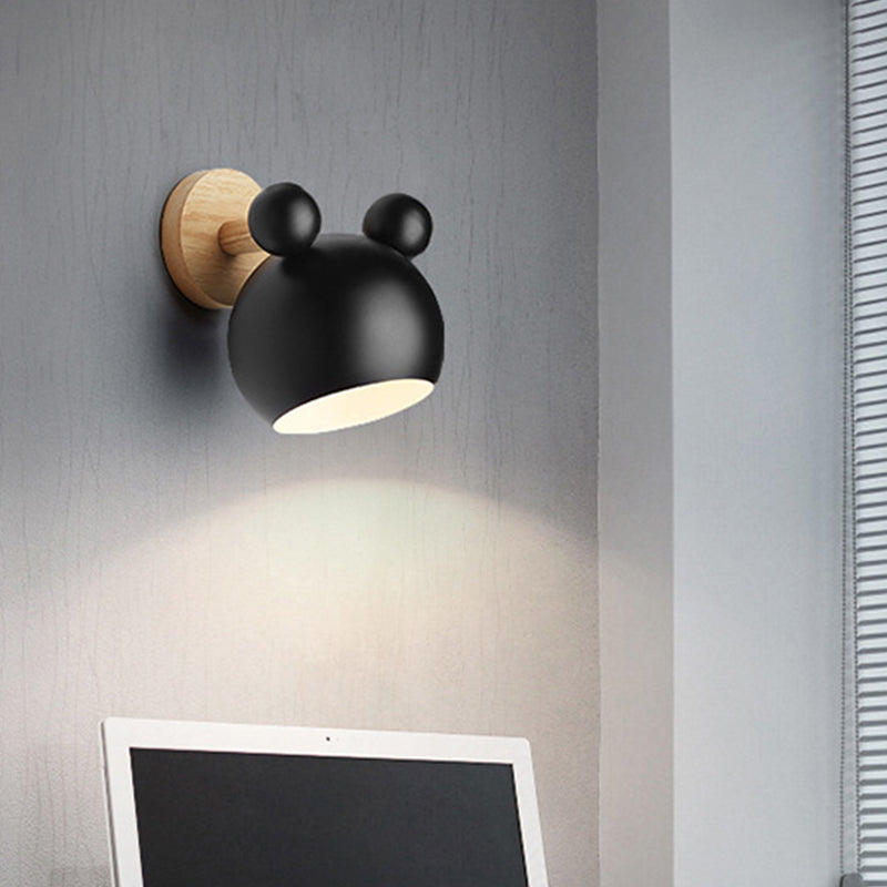 Bjørn/Bjelle Rotating Veggmontert Lampe Macaron Iron 1-Hode Sengelesing Vegglampe i Hvit/Rosa/Grønn og Tre | Skanto