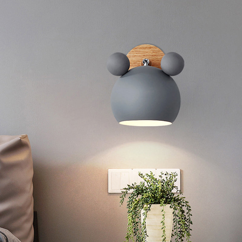 Bjørn/Bjelle Rotating Veggmontert Lampe Macaron Iron 1-Hode Sengelesing Vegglampe i Hvit/Rosa/Grønn og Tre | Skanto