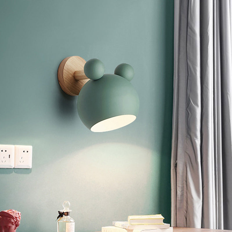 Bjørn/Bjelle Rotating Veggmontert Lampe Macaron Iron 1-Hode Sengelesing Vegglampe i Hvit/Rosa/Grønn og Tre | Skanto