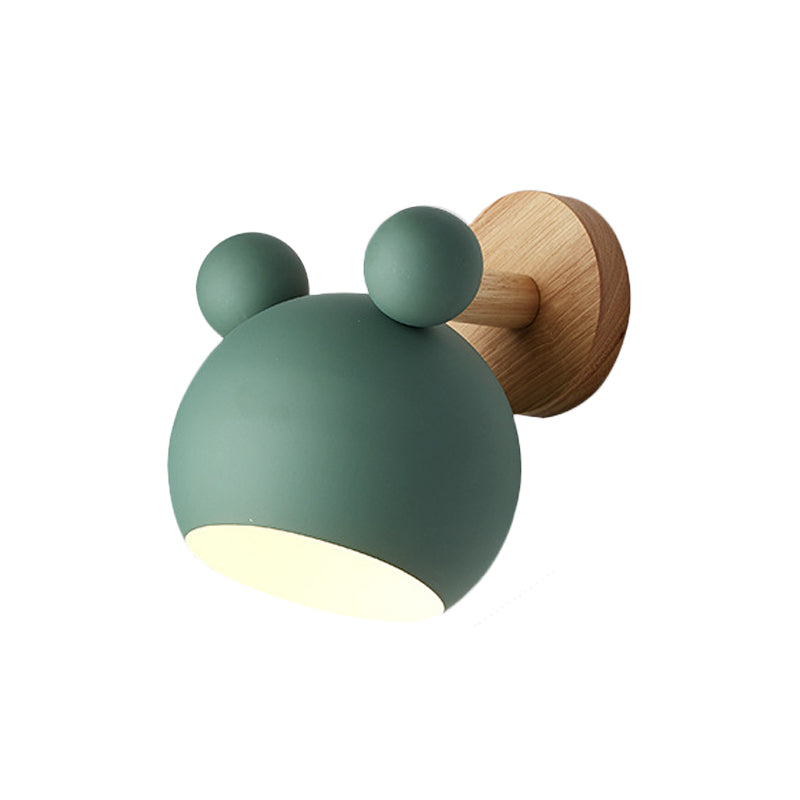 Bjørn/Bjelle Rotating Veggmontert Lampe Macaron Iron 1-Hode Sengelesing Vegglampe i Hvit/Rosa/Grønn og Tre | Skanto