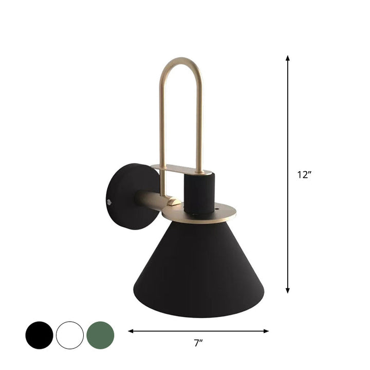 Svart/Hvit/Grønn Kjegle Vegglampe Macaron 1-Lykt Metall Veggmontert Lys med Bølgearm for Soverom, Varm/Hvit Lys | Skanto