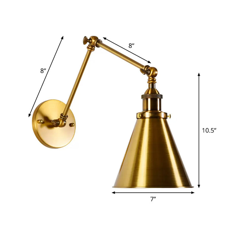 Messing 1 Lyspære Vegglampe Sett Antikk Metall Kappet Veggfeste med Fleksibel Svingarm | Skanto