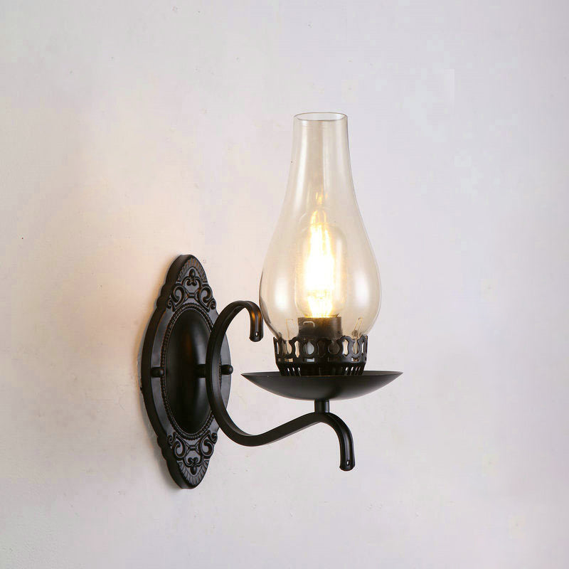 Enarms vegglampe, industriell vegglampe for entreen med parafinskjerm i klart/frostet glass i kobber/bronse