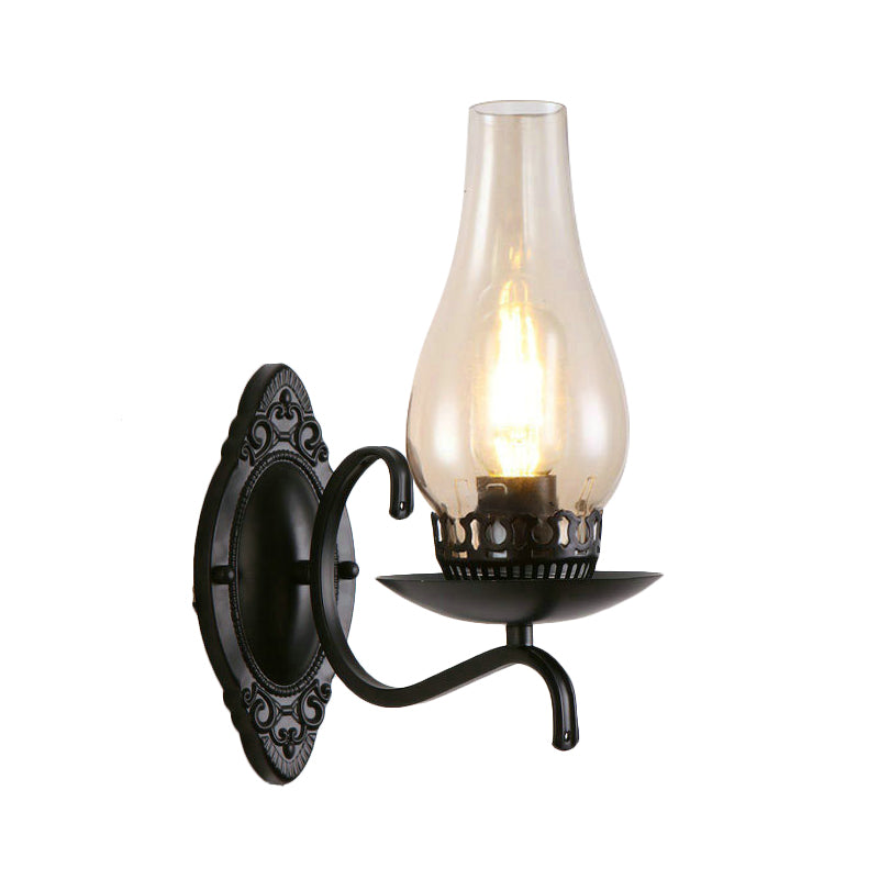 Enarms vegglampe, industriell vegglampe for entreen med parafinskjerm i klart/frostet glass i kobber/bronse