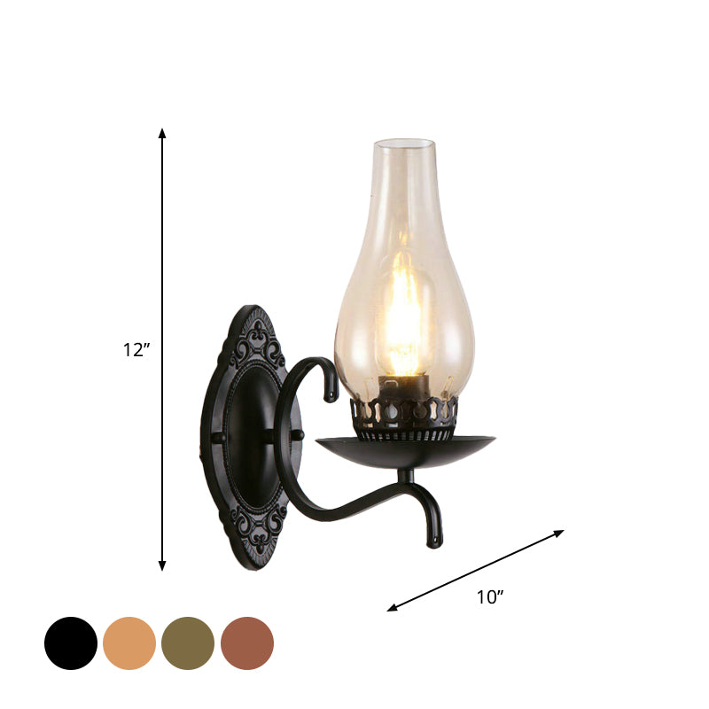 Enarms vegglampe, industriell vegglampe for entreen med parafinskjerm i klart/frostet glass i kobber/bronse