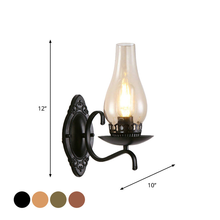 Enarms vegglampe, industriell vegglampe for entreen med parafinskjerm i klart/frostet glass i kobber/bronse