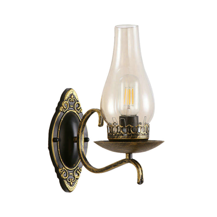 Enarms vegglampe, industriell vegglampe for entreen med parafinskjerm i klart/frostet glass i kobber/bronse