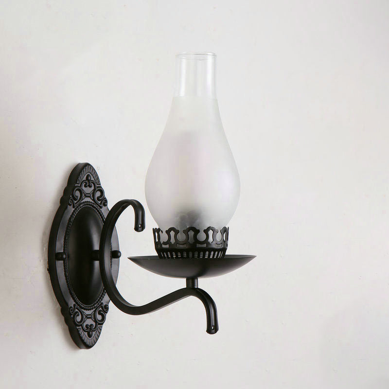 Enarms vegglampe, industriell vegglampe for entreen med parafinskjerm i klart/frostet glass i kobber/bronse