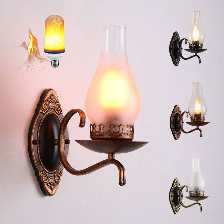 Enarms vegglampe, industriell vegglampe for entreen med parafinskjerm i klart/frostet glass i kobber/bronse