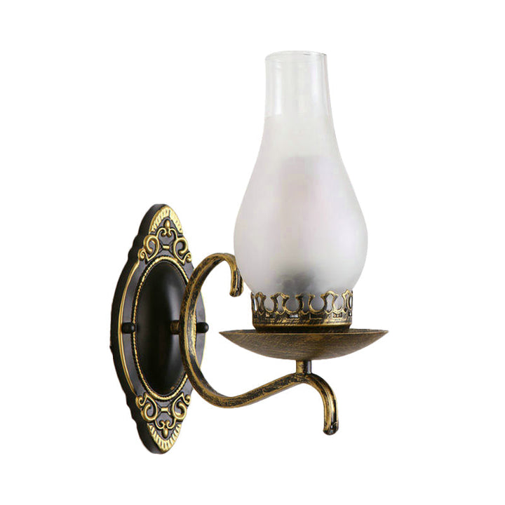 Enarms vegglampe, industriell vegglampe for entreen med parafinskjerm i klart/frostet glass i kobber/bronse