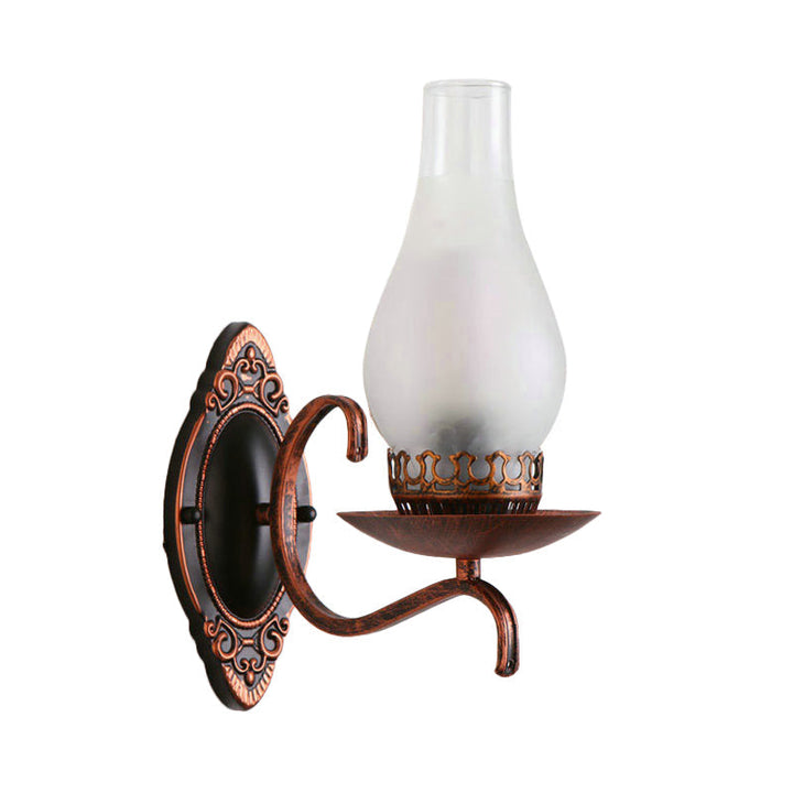Enarms vegglampe, industriell vegglampe for entreen med parafinskjerm i klart/frostet glass i kobber/bronse