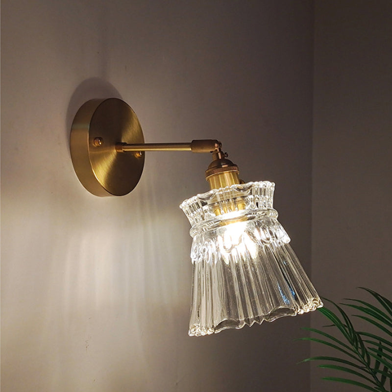 Jern Messing Finish Vegg Leselampe Svingarm 1-Lys Industriell Veggmontert Lampe med Blomst/Skål Klar Glass Skjerm | Skanto
