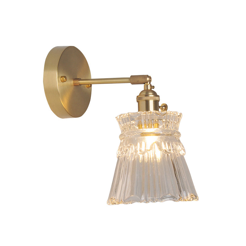 Jern Messing Finish Vegg Leselampe Svingarm 1-Lys Industriell Veggmontert Lampe med Blomst/Skål Klar Glass Skjerm | Skanto