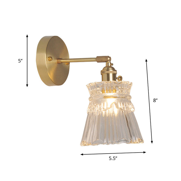 Jern Messing Finish Vegg Leselampe Svingarm 1-Lys Industriell Veggmontert Lampe med Blomst/Skål Klar Glass Skjerm | Skanto
