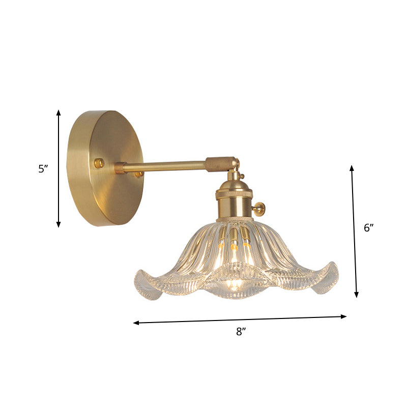 Jern Messing Finish Vegg Leselampe Svingarm 1-Lys Industriell Veggmontert Lampe med Blomst/Skål Klar Glass Skjerm | Skanto