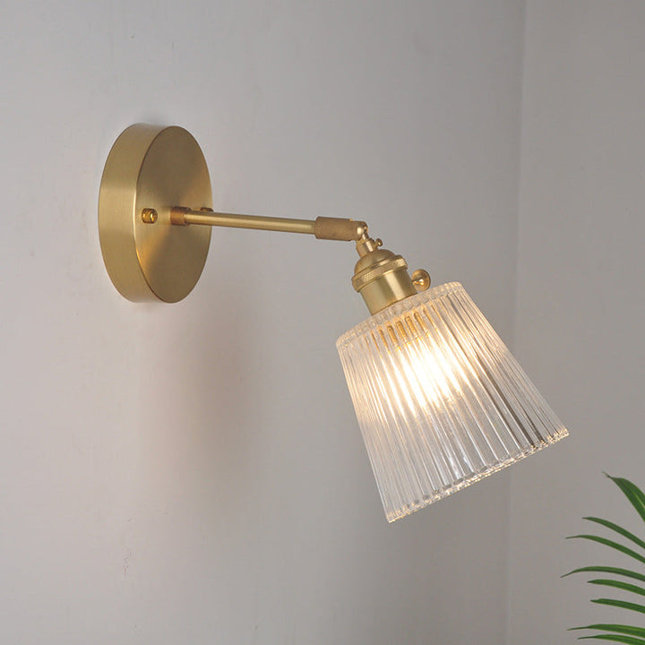 Jern Messing Finish Vegg Leselampe Svingarm 1-Lys Industriell Veggmontert Lampe med Blomst/Skål Klar Glass Skjerm | Skanto
