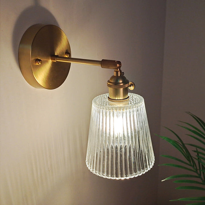 Jern Messing Finish Vegg Leselampe Svingarm 1-Lys Industriell Veggmontert Lampe med Blomst/Skål Klar Glass Skjerm | Skanto