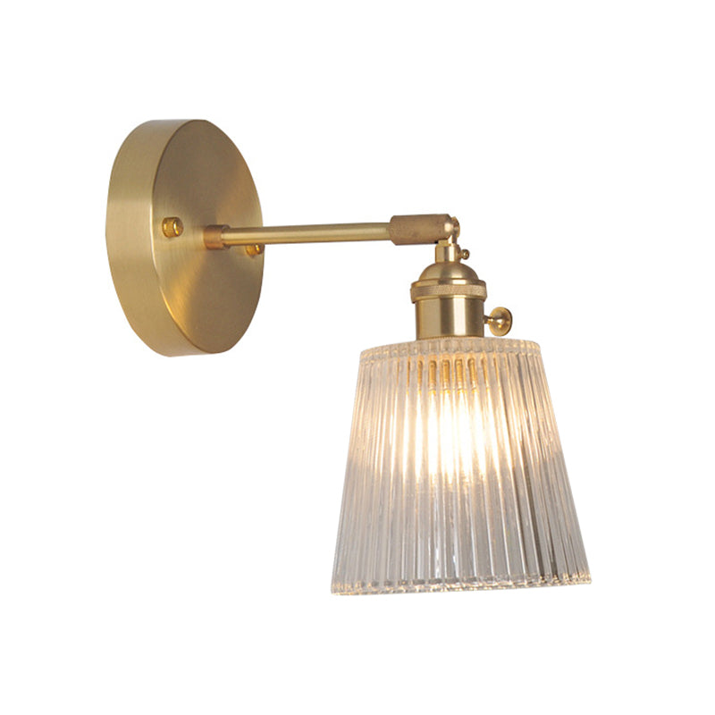 Jern Messing Finish Vegg Leselampe Svingarm 1-Lys Industriell Veggmontert Lampe med Blomst/Skål Klar Glass Skjerm | Skanto