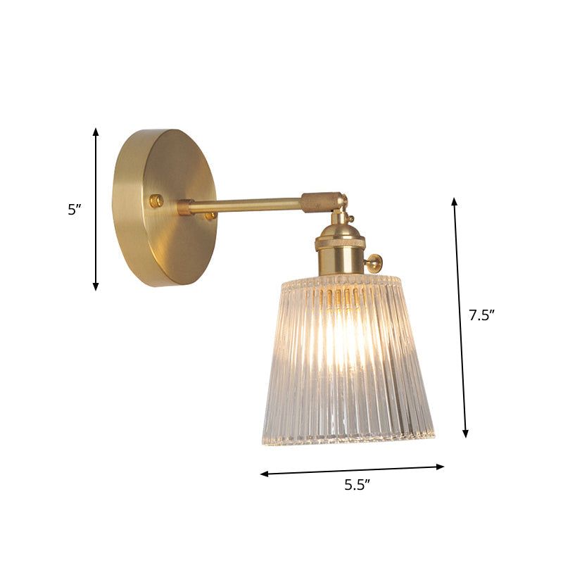 Jern Messing Finish Vegg Leselampe Svingarm 1-Lys Industriell Veggmontert Lampe med Blomst/Skål Klar Glass Skjerm | Skanto