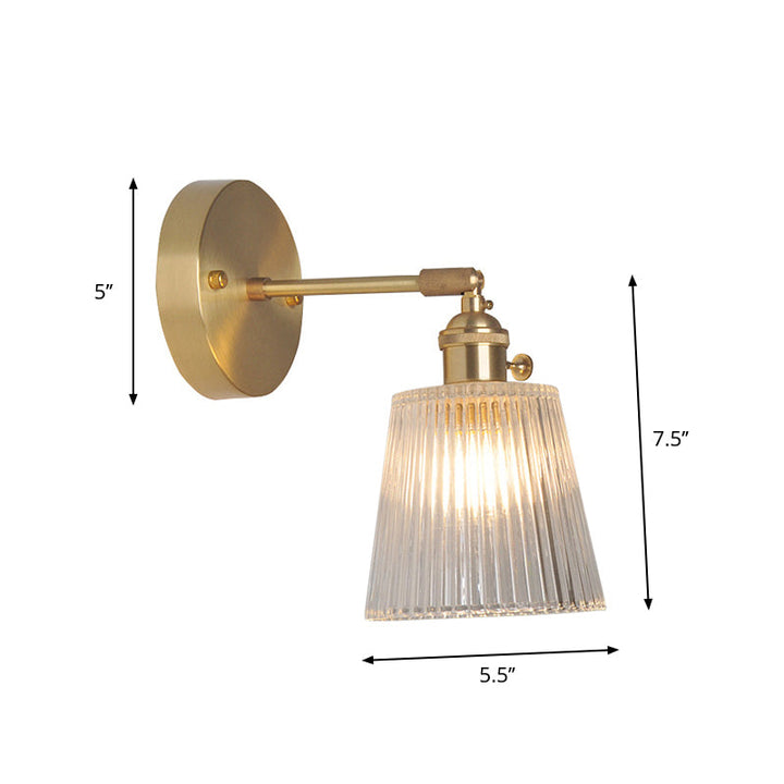 Jern Messing Finish Vegg Leselampe Svingarm 1-Lys Industriell Veggmontert Lampe med Blomst/Skål Klar Glass Skjerm | Skanto