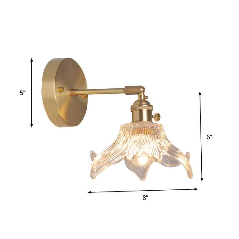 Jern Messing Finish Vegg Leselampe Svingarm 1-Lys Industriell Veggmontert Lampe med Blomst/Skål Klar Glass Skjerm | Skanto