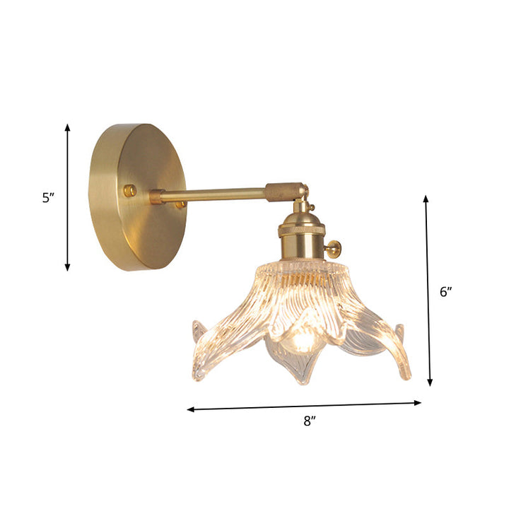 Jern Messing Finish Vegg Leselampe Svingarm 1-Lys Industriell Veggmontert Lampe med Blomst/Skål Klar Glass Skjerm | Skanto