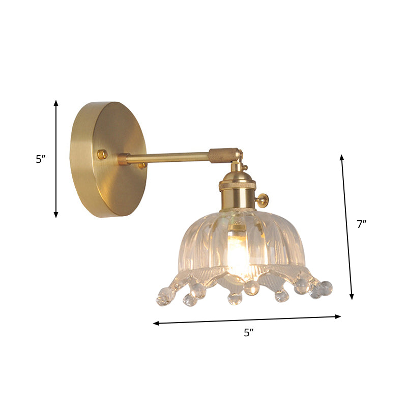 Jern Messing Finish Vegg Leselampe Svingarm 1-Lys Industriell Veggmontert Lampe med Blomst/Skål Klar Glass Skjerm | Skanto